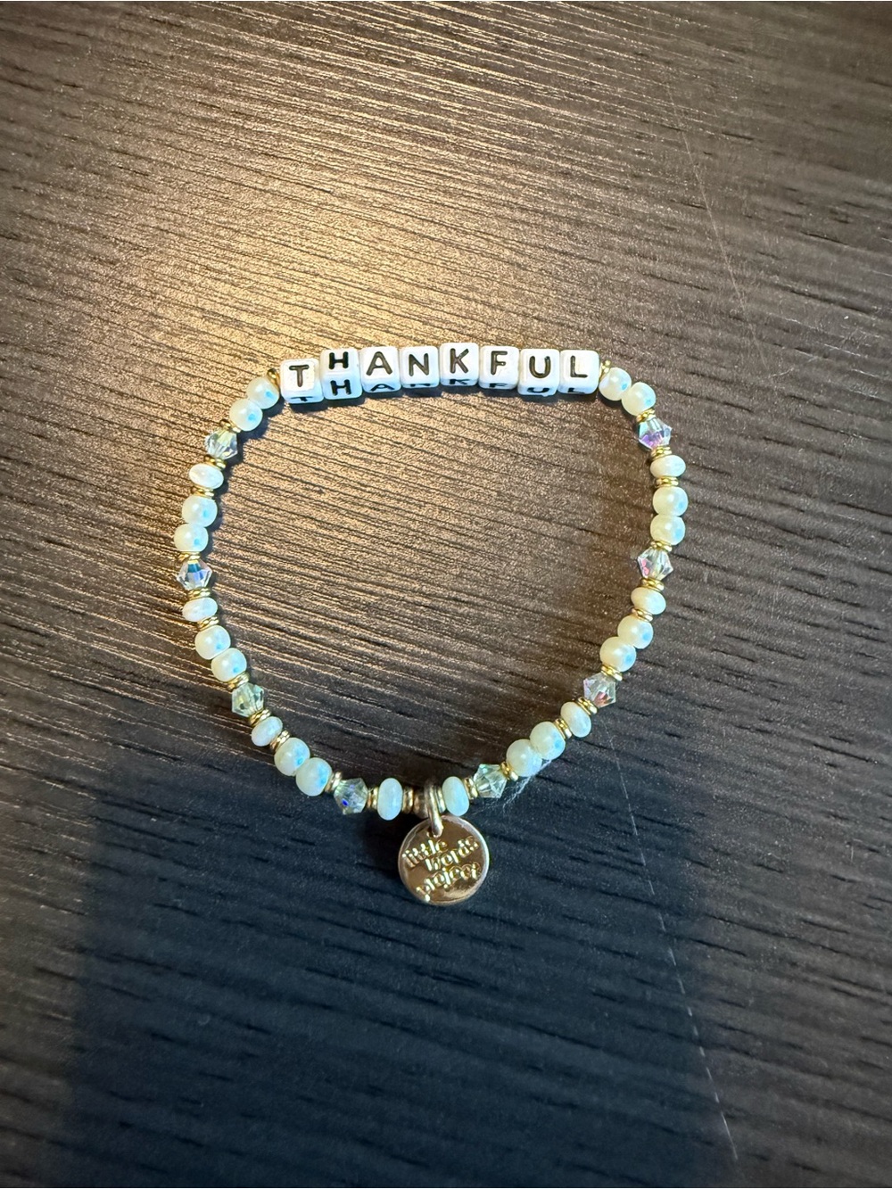 Little words project Thankful Pearl Bead Bracelet with Gold Charm